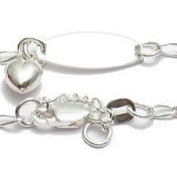 CUTE STERLING SILVER CHILD'S BRACELET PLATE LOVELY DANGLING HEART